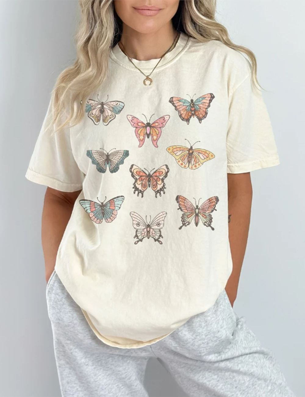 Vintage Vlinders Comfort T-shirt T-Shirt JURKJESBOETIEK Beige XS