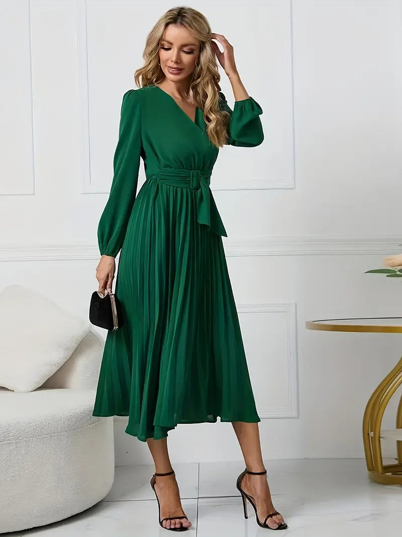 Angela Plain Midi Dress with Neckline and Belt SOPHIE/CLAIRE 