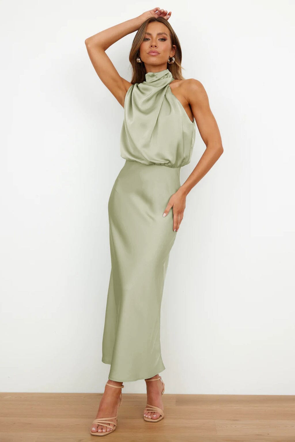 Valerie Long Satin Dress With American Neckline Vestido DRESS/ATELIER Clear Green S 