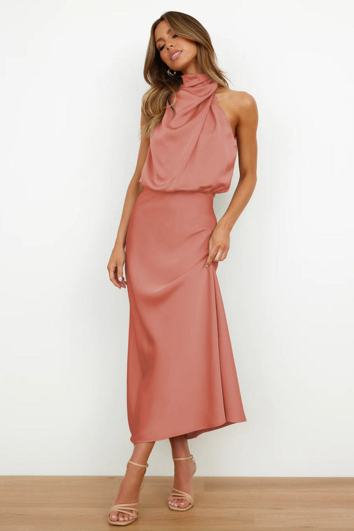 Valerie Long Satin Dress With American Neckline Vestido DRESS/ATELIER Salmon S 