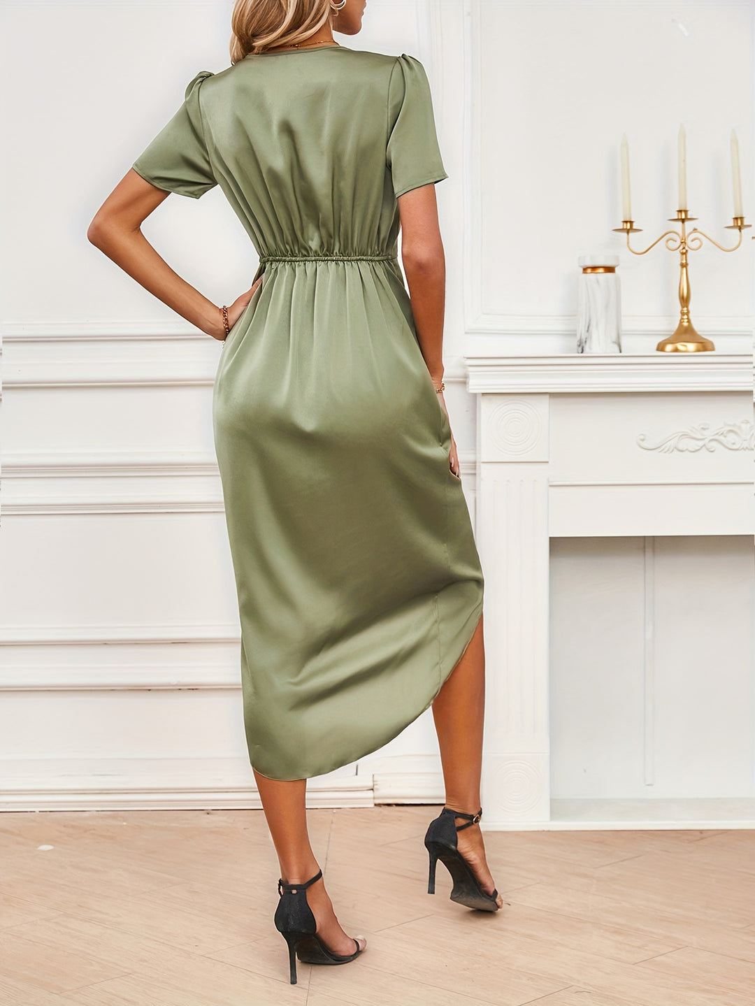 Floryn Elegant Satin Wrap Dress