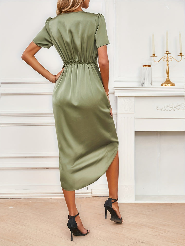 Floryn Elegant Satin Wrap Dress