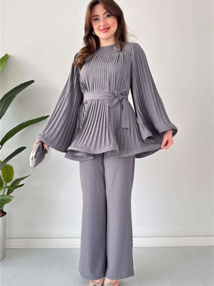 Romy Pleated Flare Tops Trousers Set Pants Set JURKJESBOETIEK Gray S 