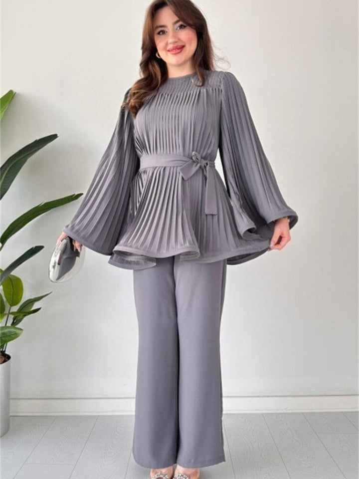 Romy Pleated Flare Tops Trousers Set Pants Set JURKJESBOETIEK Gray S 