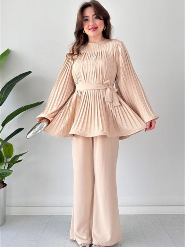 Romy Pleated Flare Tops Trousers Set Pants Set JURKJESBOETIEK Apricot S 