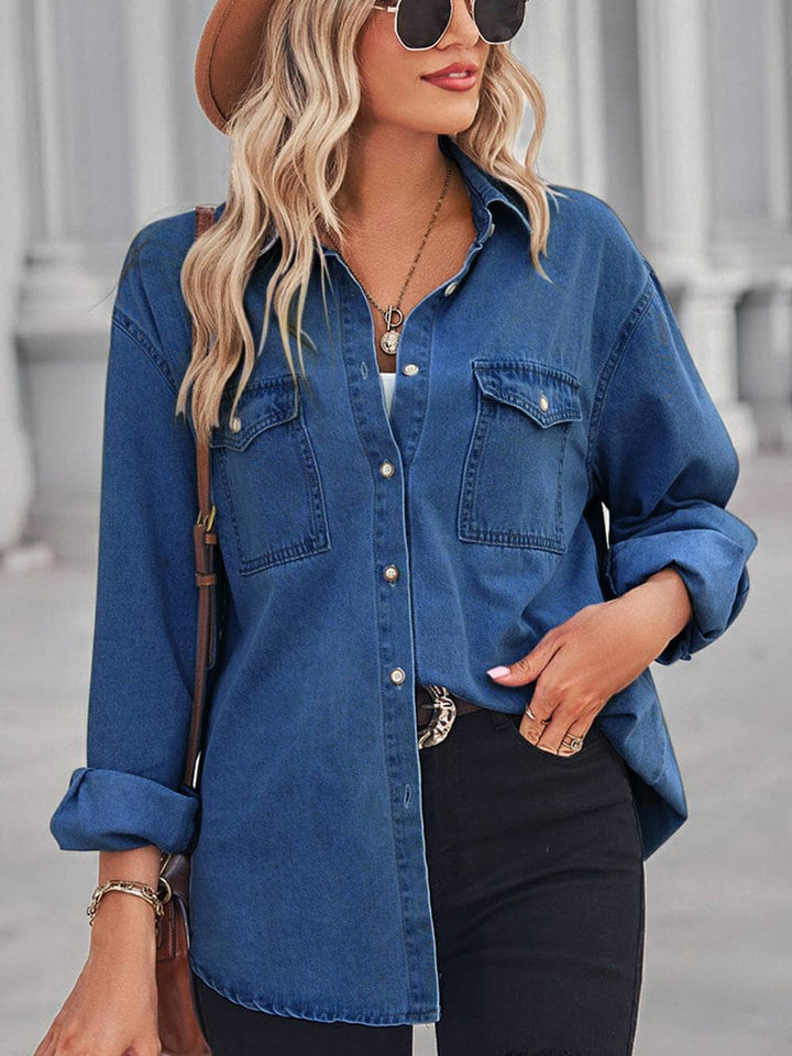 Marga™ - Donkerblauw Denim Blouse Shirts JURKJESBOETIEK Donkerblauw S 