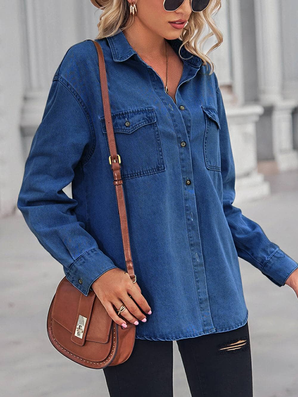 Marga™ - Donkerblauw Denim Blouse Shirts JURKJESBOETIEK 