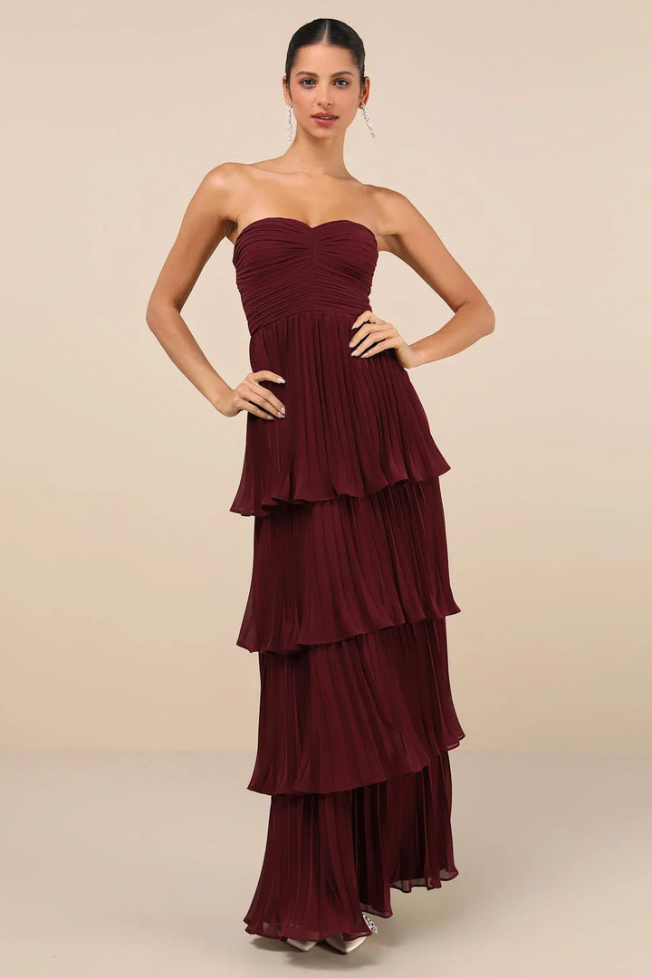 Paisley Purple Strapless Tiered Maxi Dress