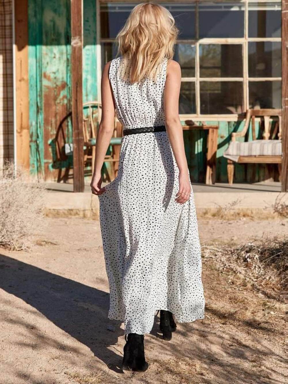 Bohemian V-Neck Sleeveless Polka-Dot Maxi Dress Maxi Dresses JURKJESBOETIEK 