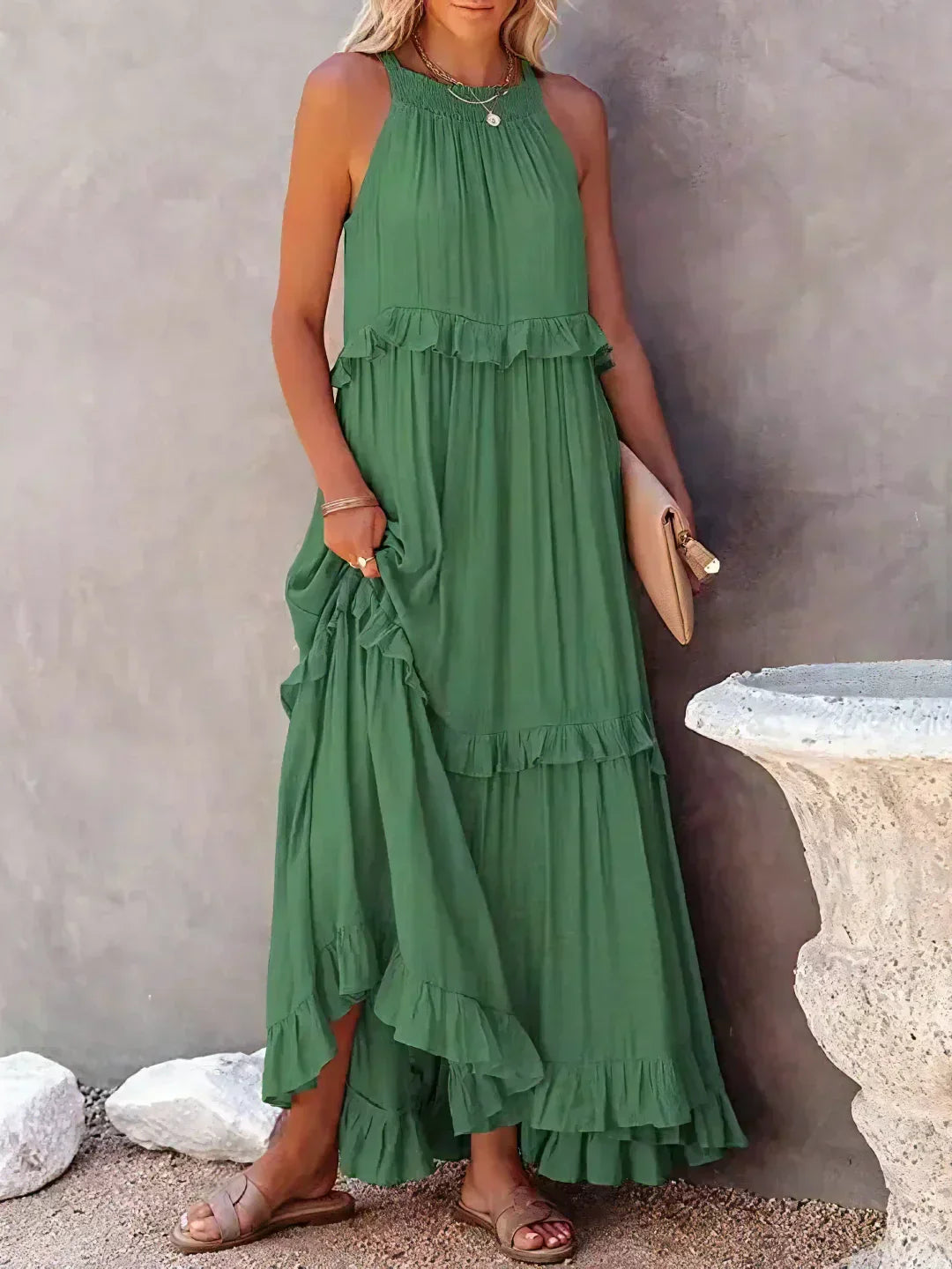 Emilia Halter Ruffle Maxi Dress