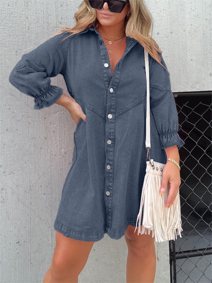 Hera Denim Dress with Puff Sleeves