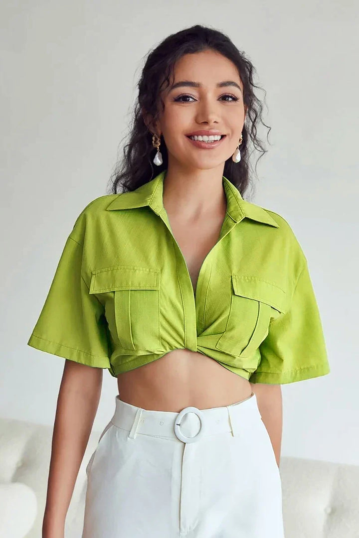 Kaye Twisted Crop Linen Blouse