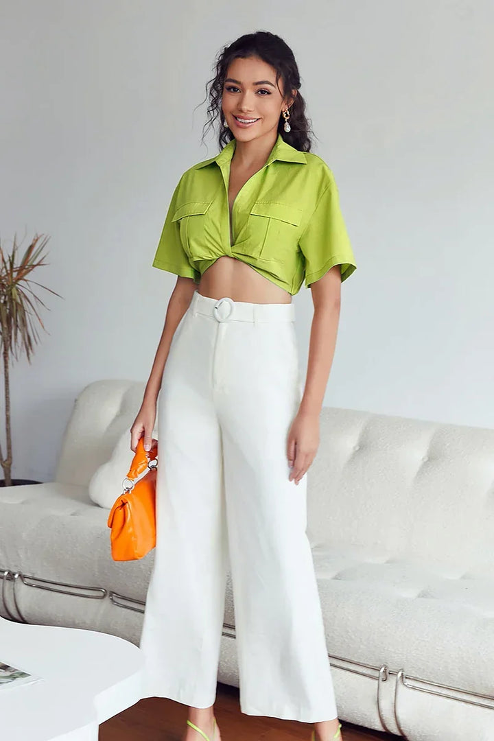 Kaye Twisted Crop Linen Blouse