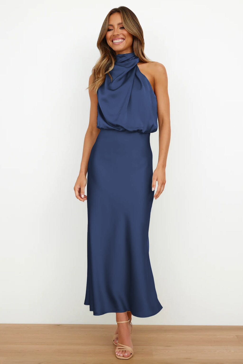 Valerie Long Satin Dress With American Neckline Vestido DRESS/ATELIER Blue Sea S 