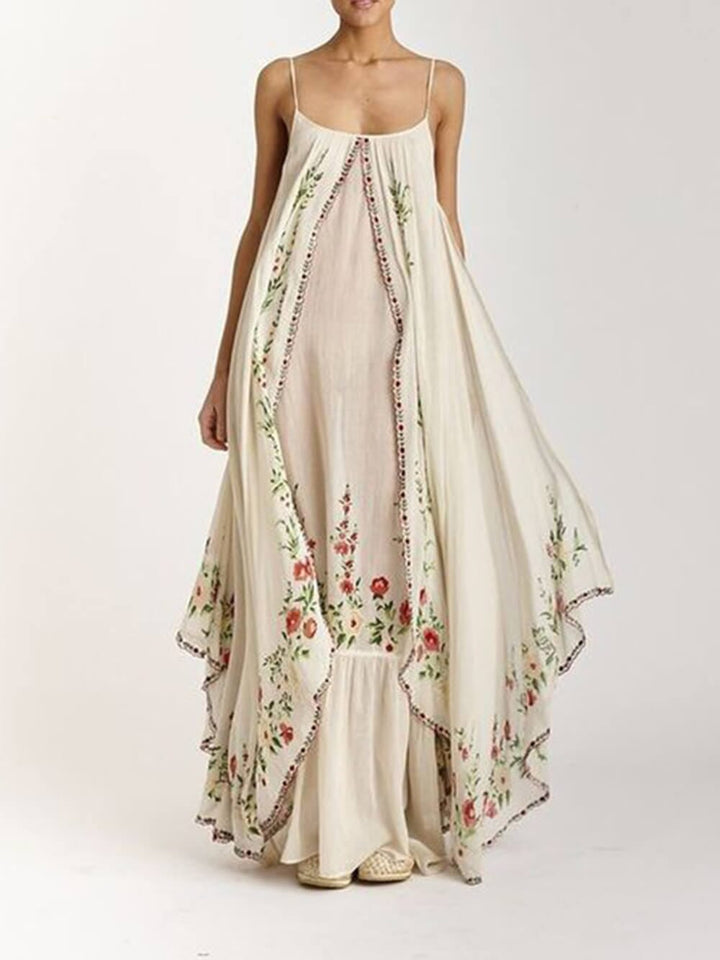 Round Neck Printed Swing Loose Long Dress Maxi Dresses JURKJESBOETIEK Apricot S 