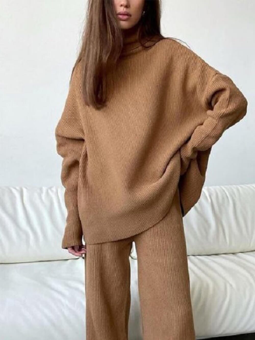 Haven Loose Turtleneck Knitted Casual Two-piece Set Pants Set JURKJESBOETIEK 