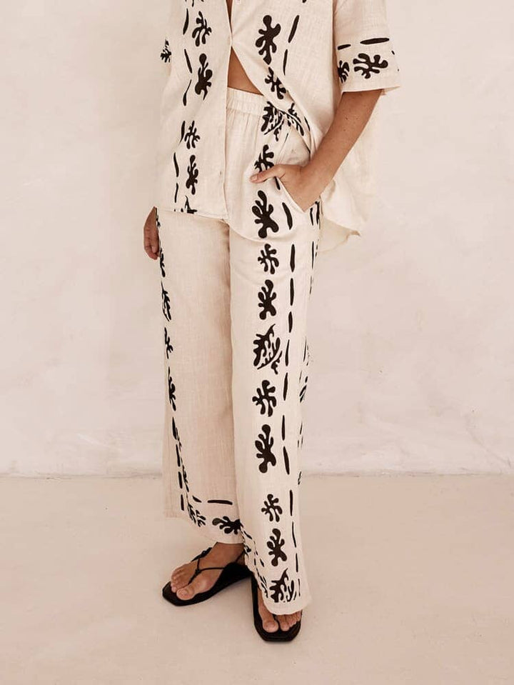 Yuna Printed Pants with Wide Legs Pants Set JURKJESBOETIEK 