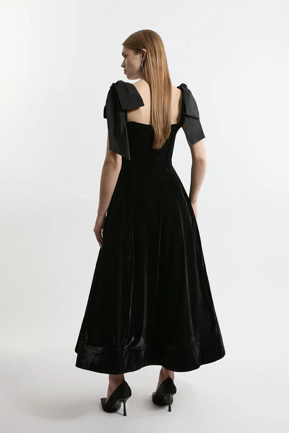 Anya Velvet Strapless Bow Midi Dress