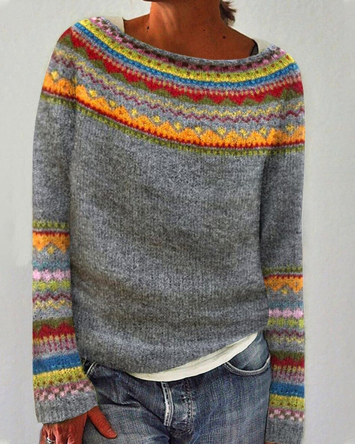 Maud™ - Retro Autumn Sweater Clothing OLIVIA'S Gray & Rainbow S 