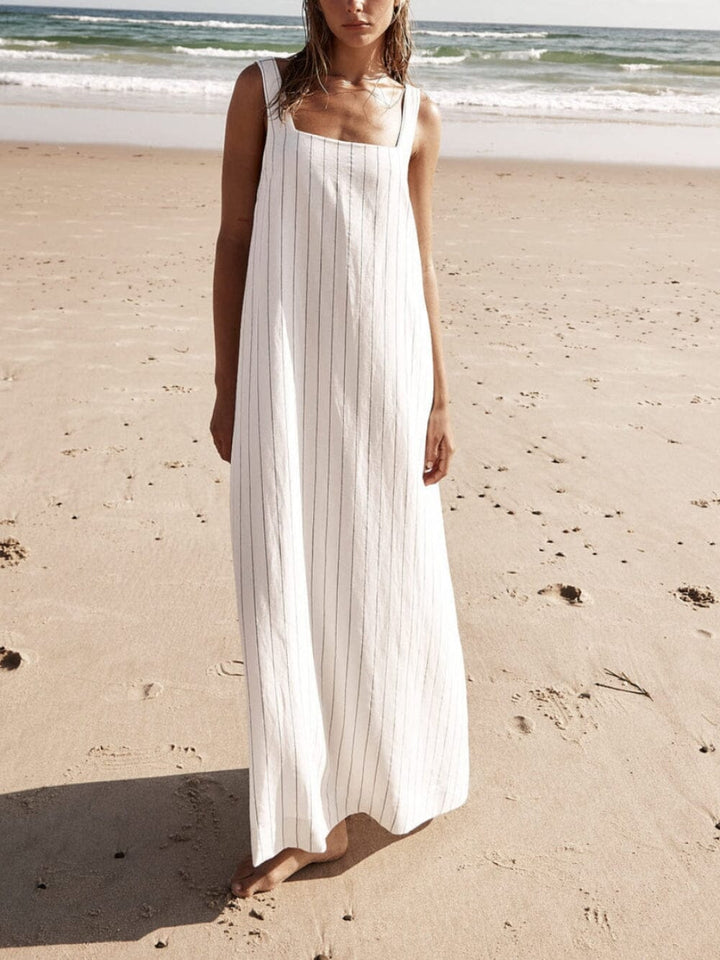 White With Charcoal Pinstripe Maxi Dress Maxi Dresses JURKJESBOETIEK 