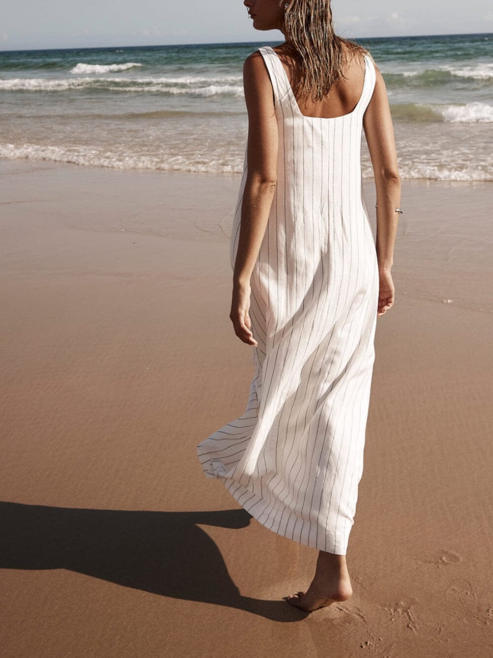 White With Charcoal Pinstripe Maxi Dress Maxi Dresses JURKJESBOETIEK 