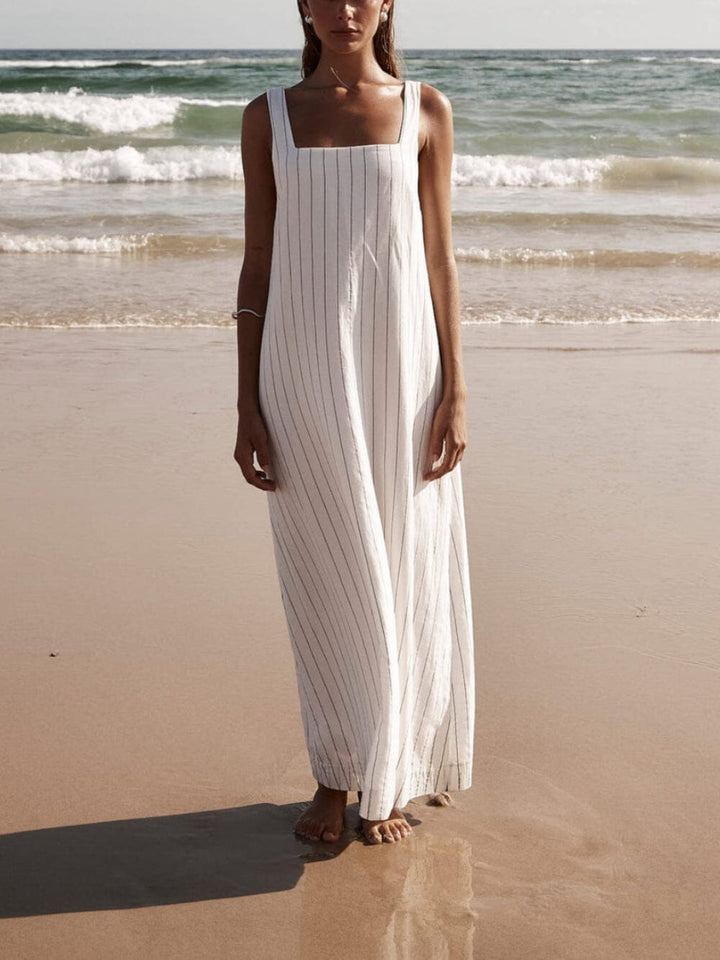 White With Charcoal Pinstripe Maxi Dress Maxi Dresses JURKJESBOETIEK 