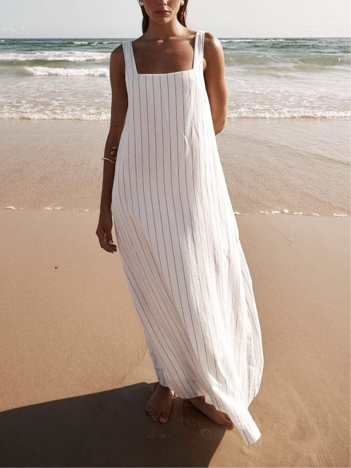 White With Charcoal Pinstripe Maxi Dress Maxi Dresses JURKJESBOETIEK 