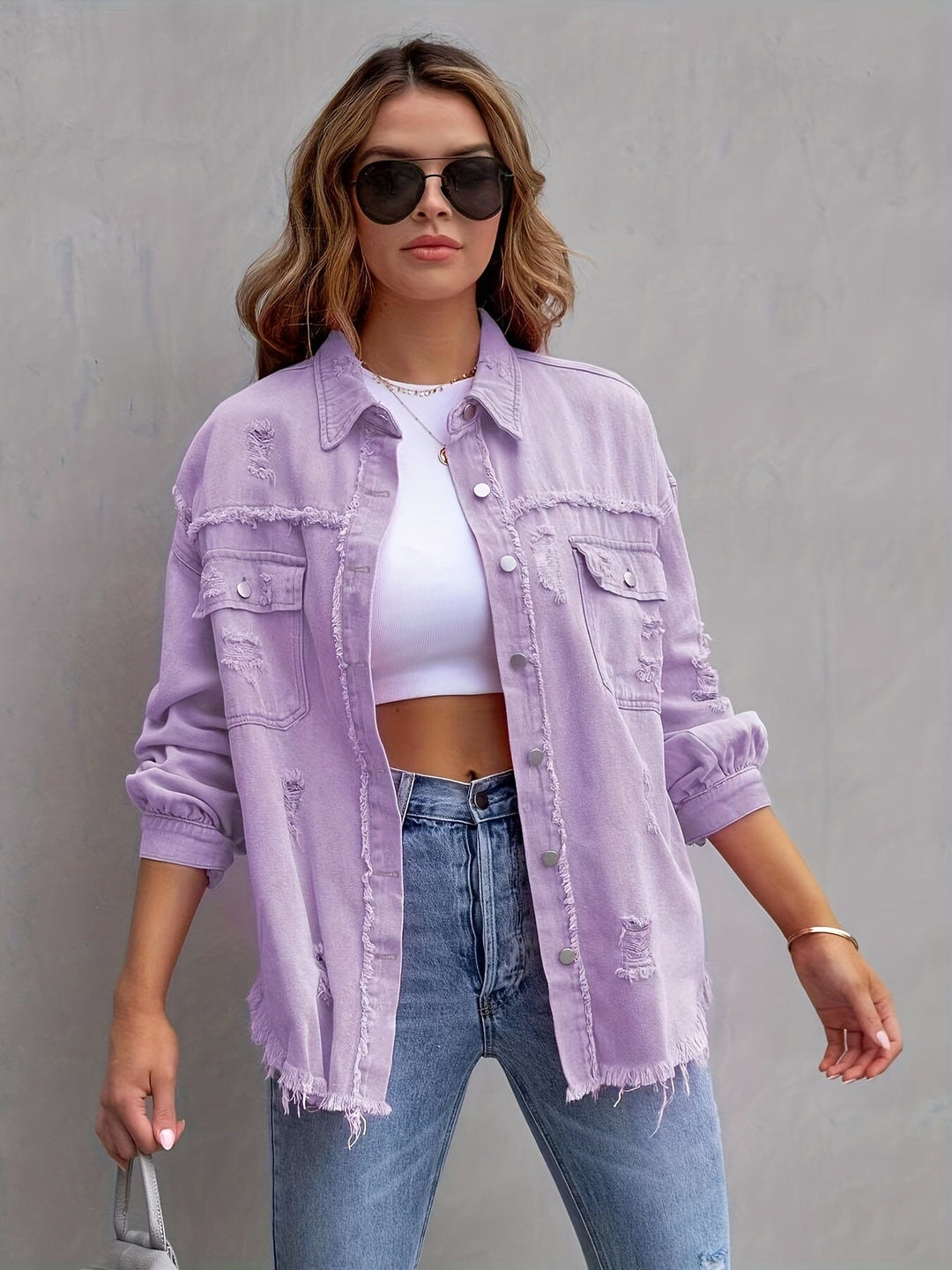 Jude™ - Oversized Denim Jacket JURKJESBOETIEK Licht Paars S 