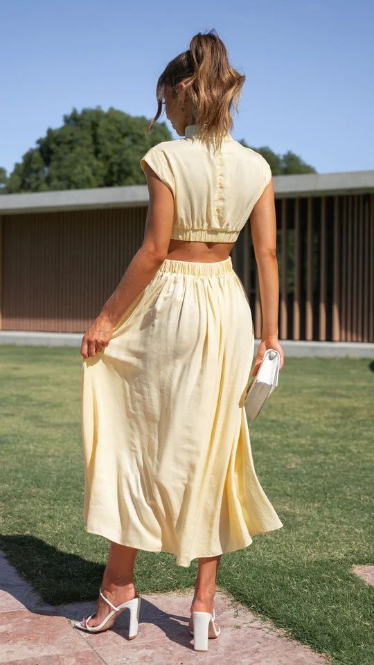 Eira Elegant Waist Cut Out Dress With Pockets