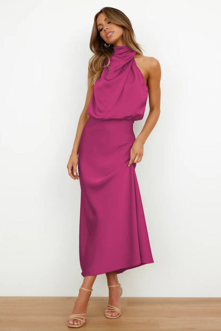 Valerie Long Satin Dress With American Neckline Vestido DRESS/ATELIER Pink S 