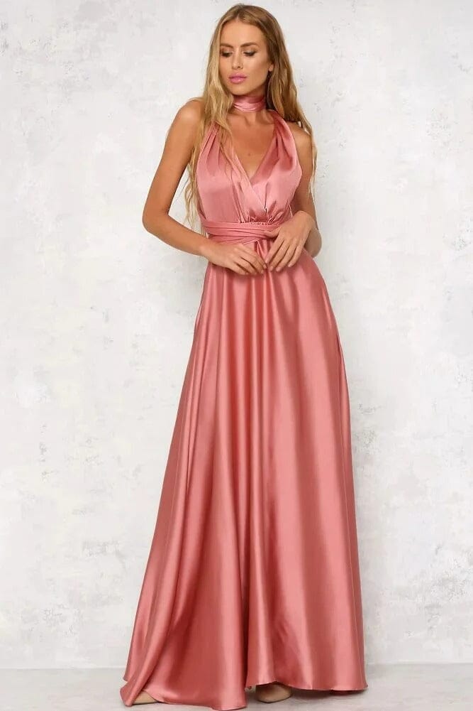 LARA™ | Elegante Satijnen Maxi Jurk JURKJESBOETIEK Roze S 