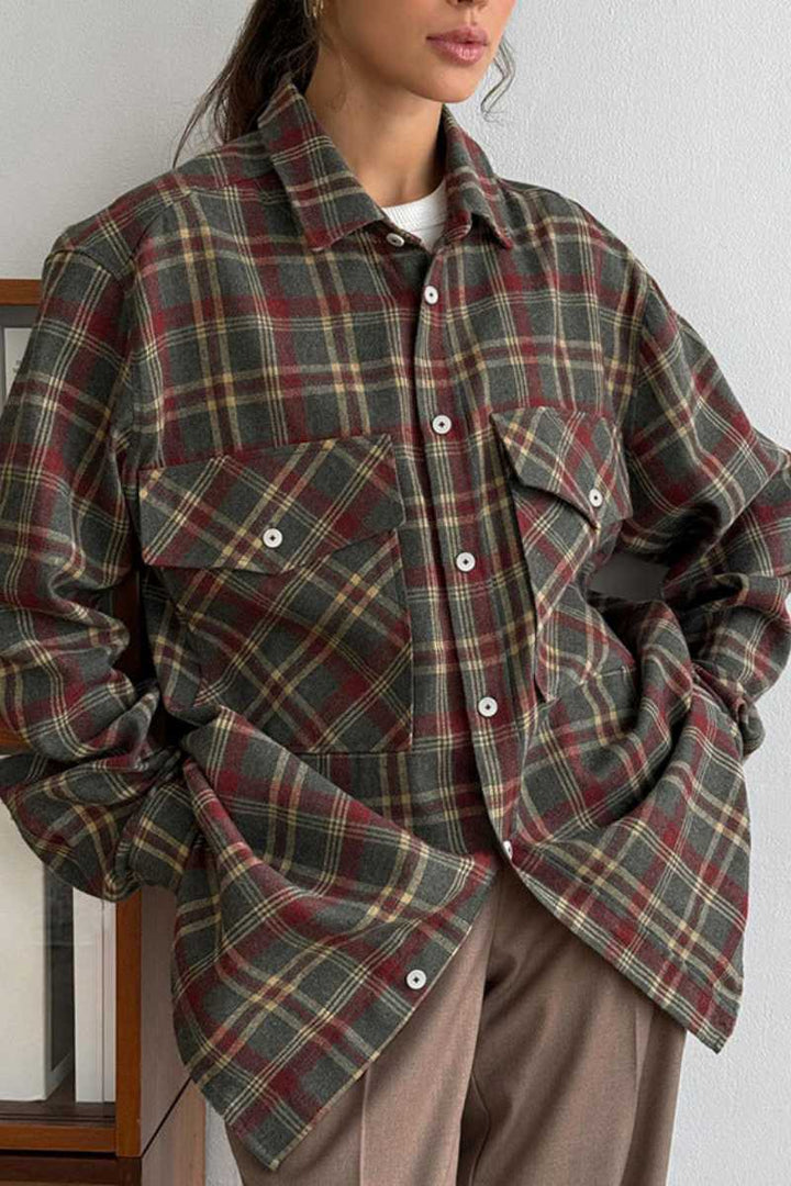 Vien Vintage Loose Casual Plaid Shirt