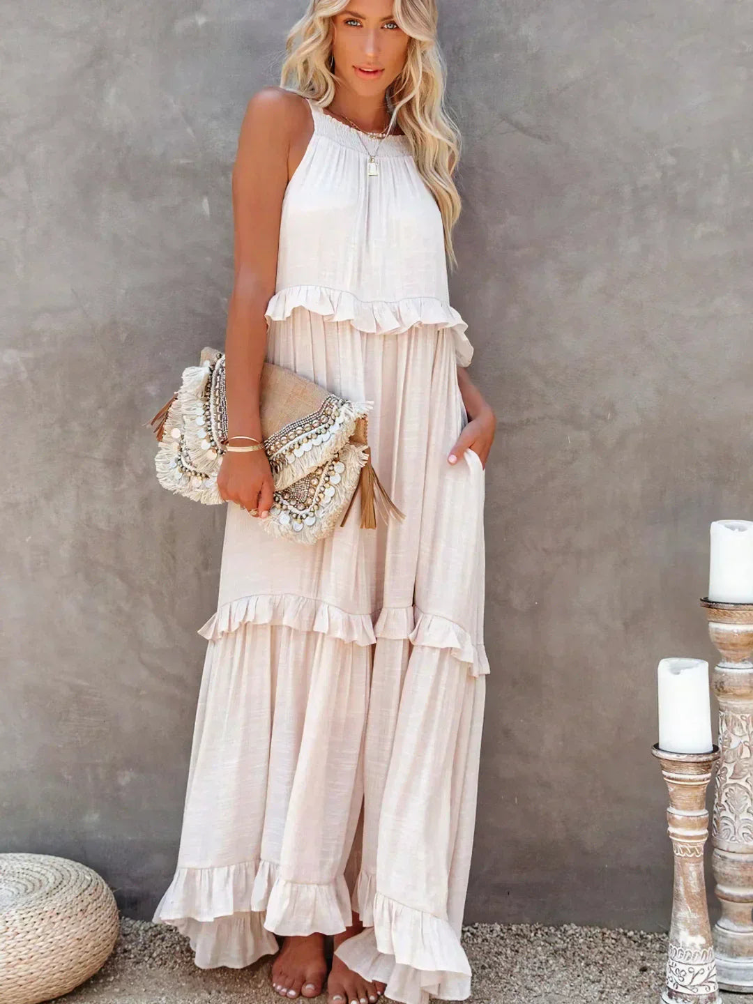 Emilia Halter Ruffle Maxi Dress