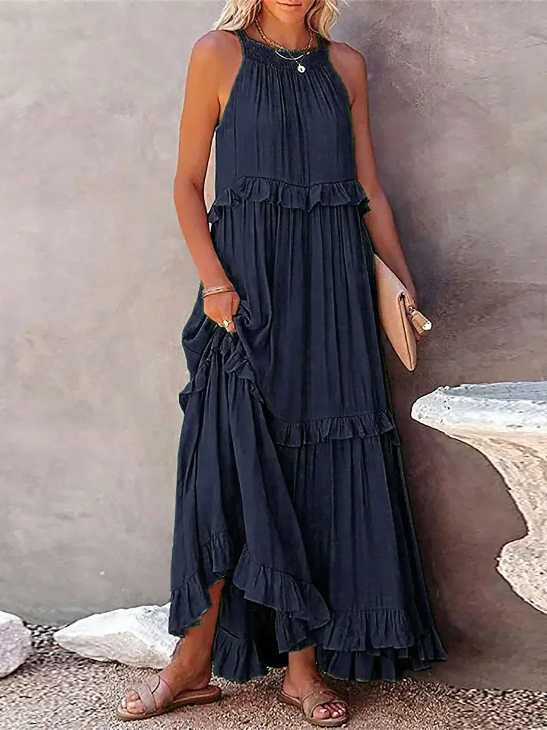 Emilia Halter Ruffle Maxi Dress