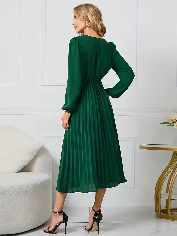 Angela Plain Midi Dress with Neckline and Belt SOPHIE/CLAIRE 