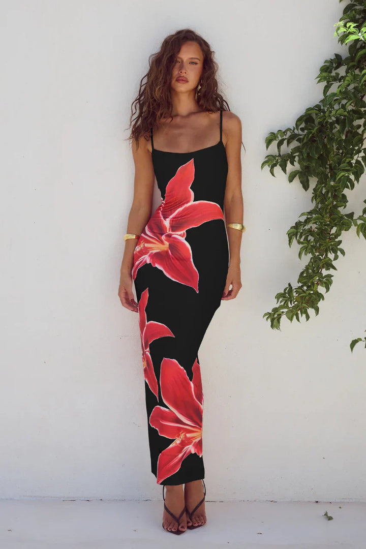 Thalina Flower Printed Back Slit Dress Holiday vibes DRESS/ATELIER 8 - 10 (S) 