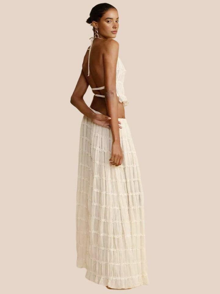 Charm Pleated Drawstring Waist Tiered Maxi Skirt Skirt Sets JURKJESBOETIEK 