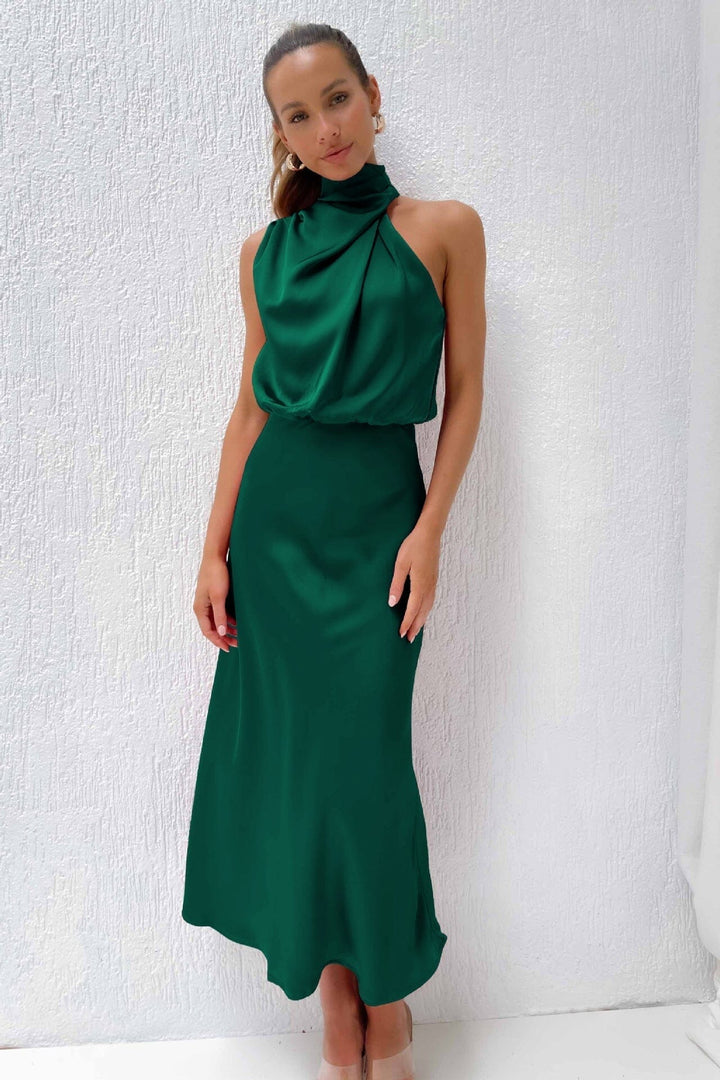 Valerie Long Satin Dress With American Neckline Vestido DRESS/ATELIER Green S 