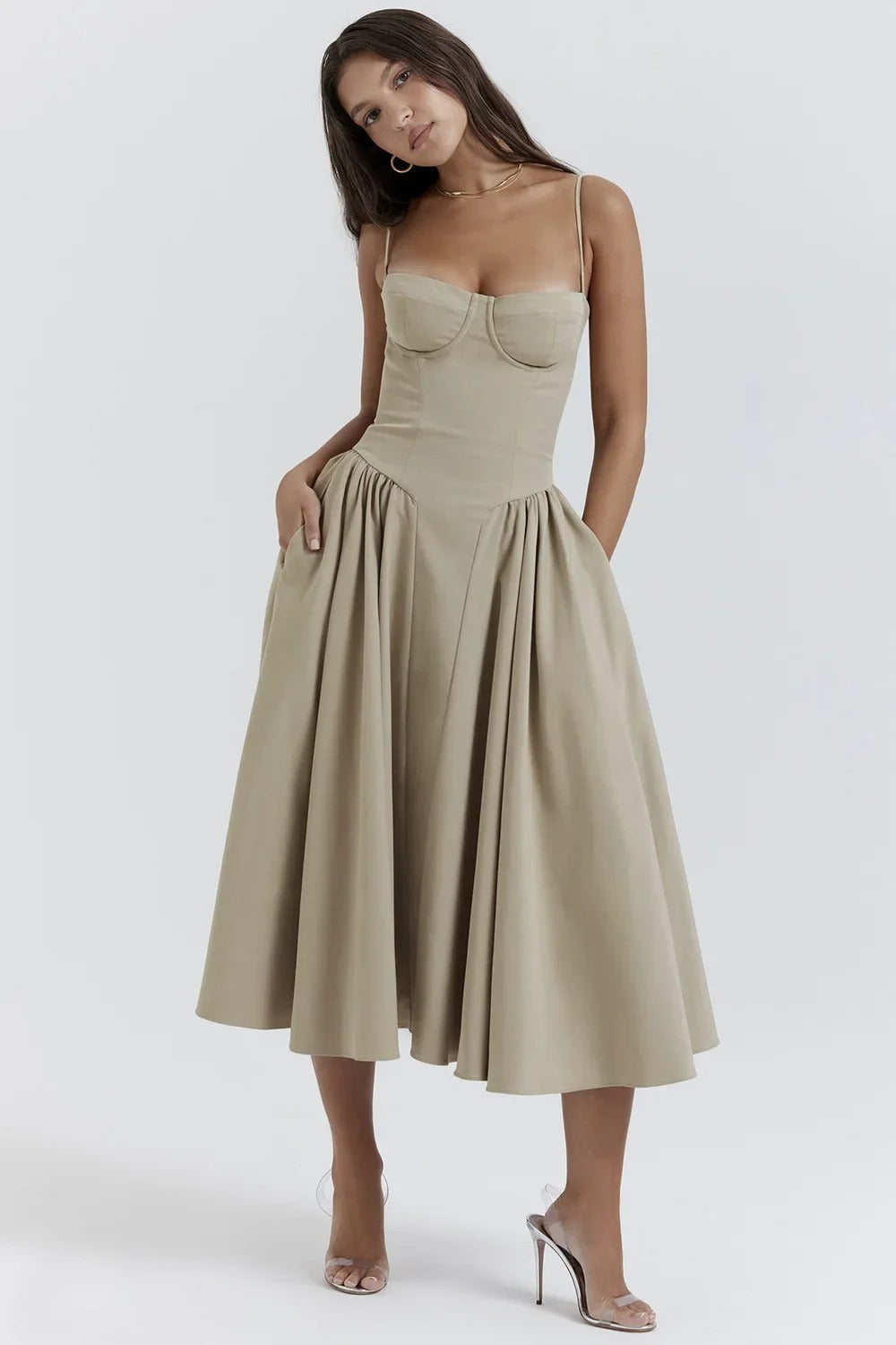 Eda Sleeveless Corset Midi Dress