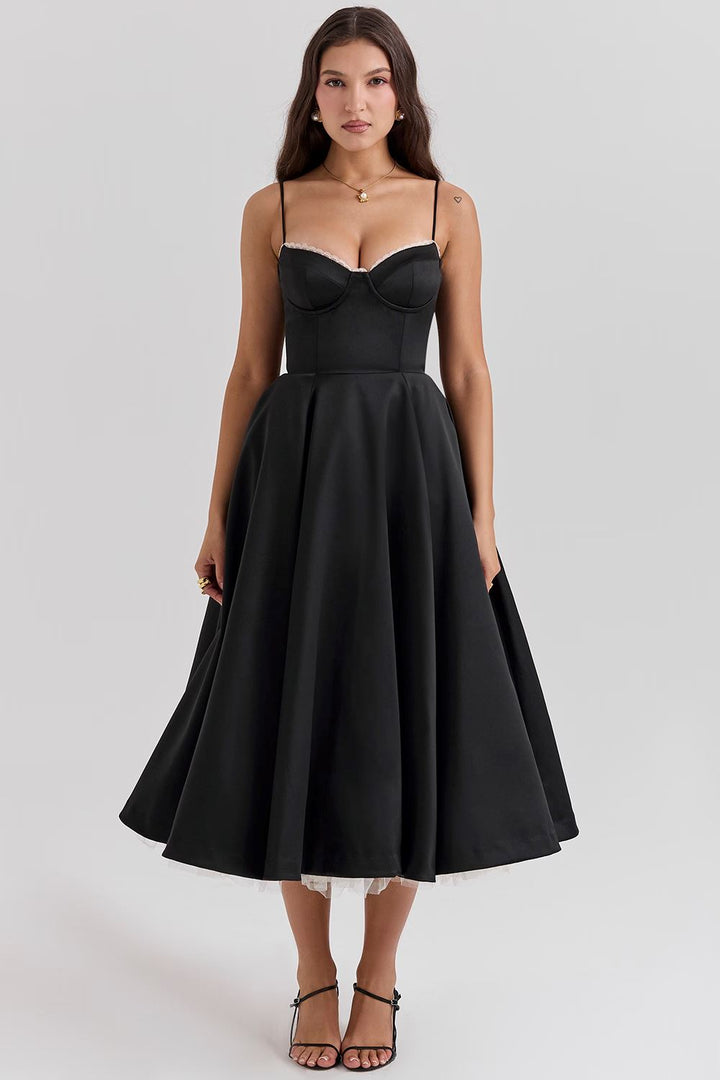 Vanessa Elegant Satin Party Dress DRESS/ATELIER Black XS 