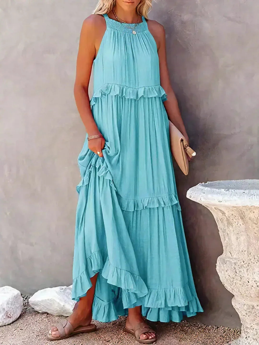 Emilia Halter Ruffle Maxi Dress