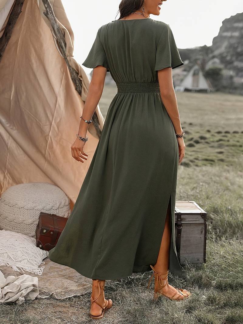 Jasmine Breezy Short Sleeved Green Dress