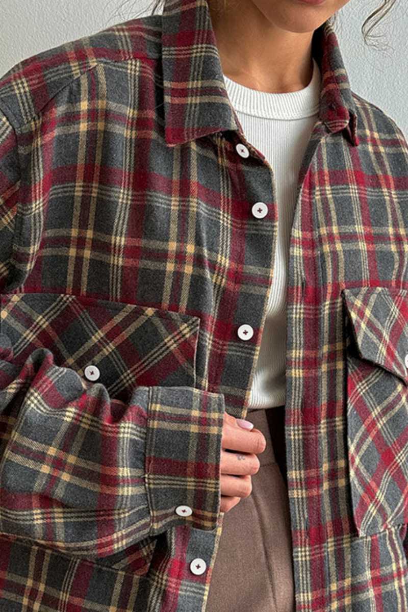 Vien Vintage Loose Casual Plaid Shirt