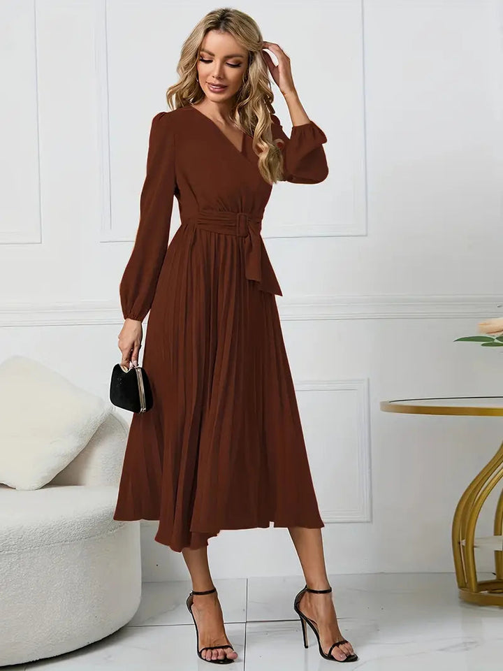 Angela Plain Midi Dress with Neckline and Belt SOPHIE/CLAIRE 