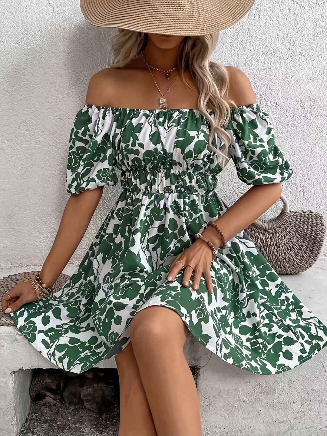 Pauline Floral Print Off Shoulder Dress