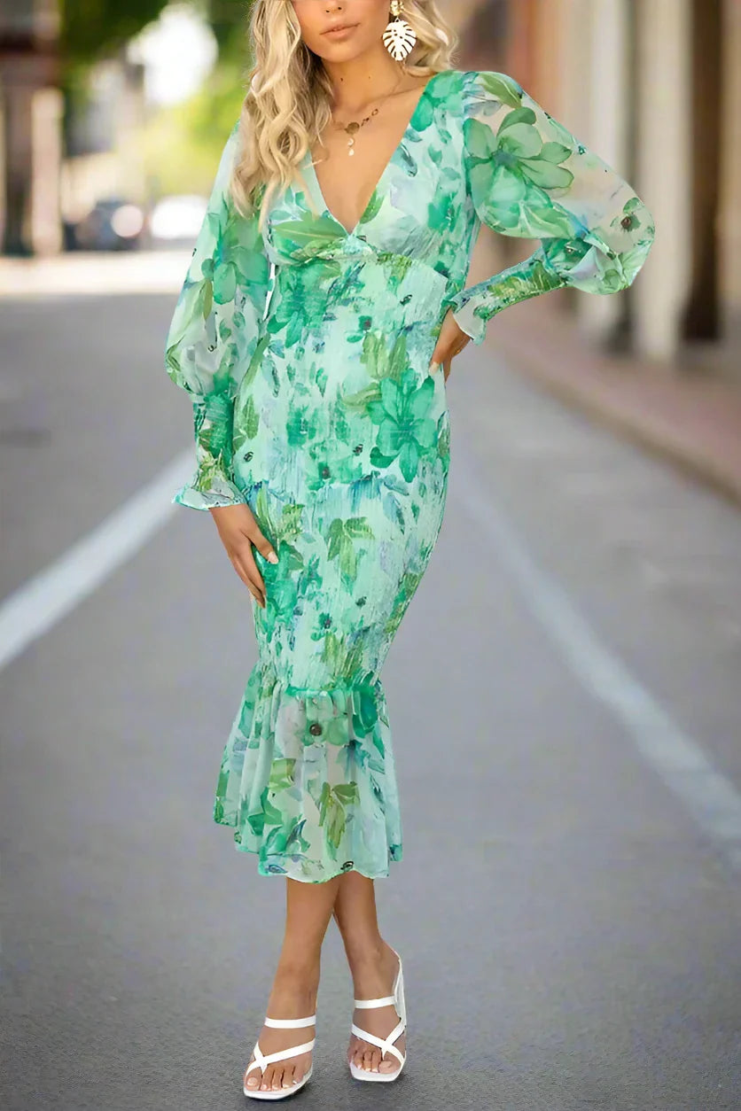 Camellia Floral Ruffle Midi Dress