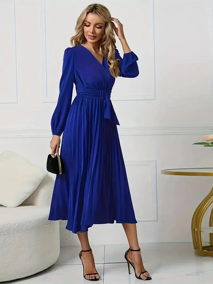 Angela Plain Midi Dress with Neckline and Belt SOPHIE/CLAIRE 