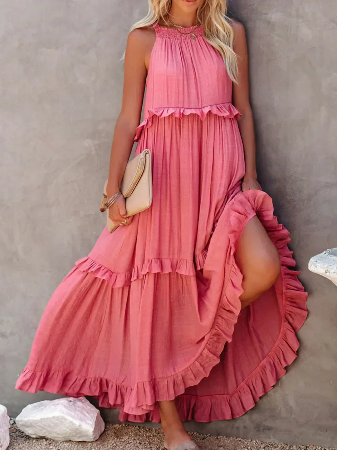 Emilia Halter Ruffle Maxi Dress