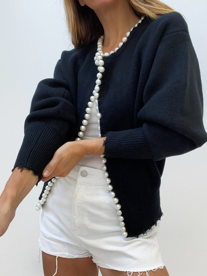 Milena™ - Cardigan met Parels en Rips Cardigans JURKJESBOETIEK Zwart S 