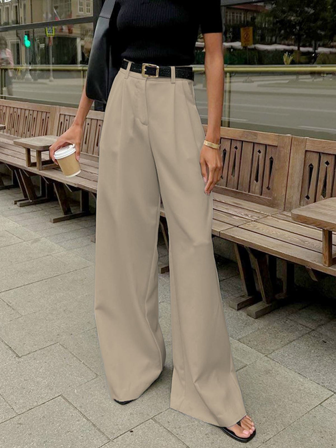 Theodora Wide Leg Pants autumn DRESS/ATELIER Khaki 6 - 8 (S) 